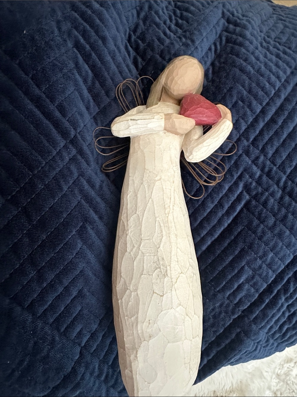 White Angel Sculpture Holding Red Heart - Home Art Accent